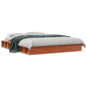 Estructura de cama madera maciza pino marrón cera 160x200 cm