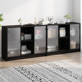Schwarzes Regal aus Holzwerkstoff mit Türen, 204 x 37 x 75 cm von , Bücherregale und Regale - Ref: Foro24-3206532, Preis: 205...
