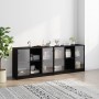 Black engineered wood shelving unit with doors 204x37x75 cm by , Bookcases and shelves - Ref: Foro24-3206532, Price: 205,41 €...