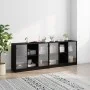 Estantería con puertas madera de ingeniería negro 204x37x75 cm de , Librerías y estanterías - Ref: Foro24-3206532, Precio: 20...