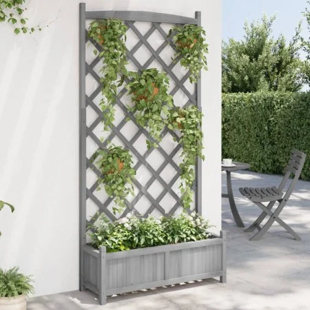 Jardinera con enrejado madera maciza de abeto gris de , Maceteros y jardineras - Ref: Foro24-365492, Precio: 140,02 €, Descue...