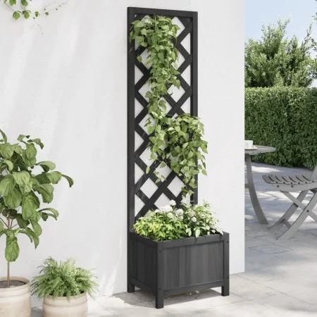 Planter with solid black fir wood trellis by , Pots and planters - Ref: Foro24-365478, Price: 59,53 €, Discount: %
