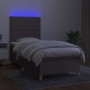 Cama box spring colchón y luces LED gris taupe 80x200 cm