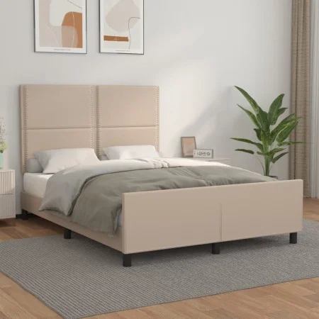 Cappuccino synthetic leather headboard bed frame 140x200cm by , Beds and slatted bases - Ref: Foro24-3125517, Price: 219,53 €...
