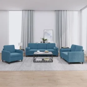 Blue velvet 3-piece sofa set with cushions by , Sofas - Ref: Foro24-3201963, Price: 746,73 €, Discount: %