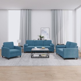 Juego de sofás con cojines 3 piezas terciopelo azul de , Sofás - Ref: Foro24-3201963, Precio: 762,25 €, Descuento: %