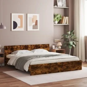 Bed frame with smoked oak headboard 180x200 cm by , Beds and slatted bases - Ref: Foro24-3207466, Price: 199,66 €, Discount: %