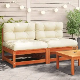 Garden sofas without armrest cushions 2 units brown waxed wood by , Modular outdoor sofas - Ref: Foro24-838090, Price: 145,48...