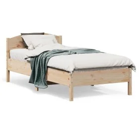 Bed frame with solid pine wood headboard 75x190 cm by , Beds and slatted bases - Ref: Foro24-842626, Price: 73,66 €, Discount: %