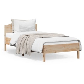 Bettgestell mit Kopfteil aus massivem Kiefernholz 90x200 cm von , Betten und Lattenroste - Ref: Foro24-842618, Preis: 113,43 ...