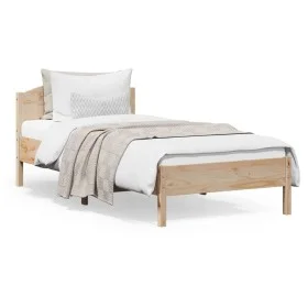 Solid pine wood bed frame with headboard 90x200 cm by , Beds and slatted bases - Ref: Foro24-842618, Price: 112,05 €, Discoun...