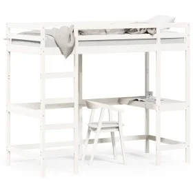 Loft bed with desk solid white pine wood 90x190 cm by , Beds and slatted bases - Ref: Foro24-842859, Price: 270,19 €, Discoun...