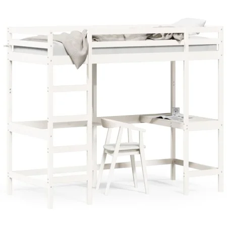 Loft bed with desk solid white pine wood 90x190 cm by , Beds and slatted bases - Ref: Foro24-842859, Price: 270,18 €, Discoun...