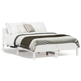Bed frame with white pine wood headboard 135x190 cm by , Beds and slatted bases - Ref: Foro24-842607, Price: 129,93 €, Discou...