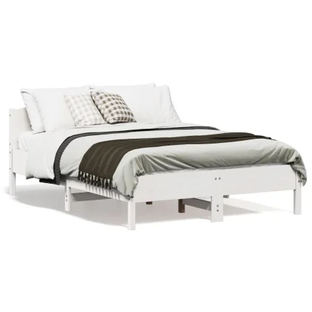 Bed frame with white pine wood headboard 135x190 cm by , Beds and slatted bases - Ref: Foro24-842607, Price: 129,93 €, Discou...