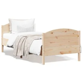 Bed frame with solid pine wood headboard 100x200 cm by , Beds and slatted bases - Ref: Foro24-842562, Price: 97,51 €, Discoun...