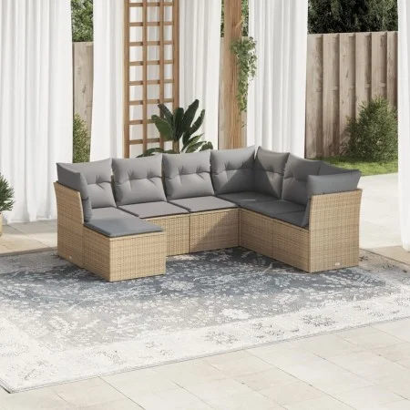 7-piece garden sofa set and beige synthetic rattan cushions by , Garden sets - Ref: Foro24-3217989, Price: 413,18 €, Discount: %