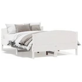 Bettgestell aus weißem Kiefernholz mit Kopfteil 150 x 200 cm von , Betten und Lattenroste - Ref: Foro24-3216171, Preis: 231,8...