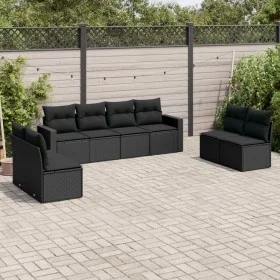8-teiliges Gartensofa-Set und schwarze synthetische Rattankissen von , Modulare Sofas für den Außenbereich - Ref: Foro24-3251...
