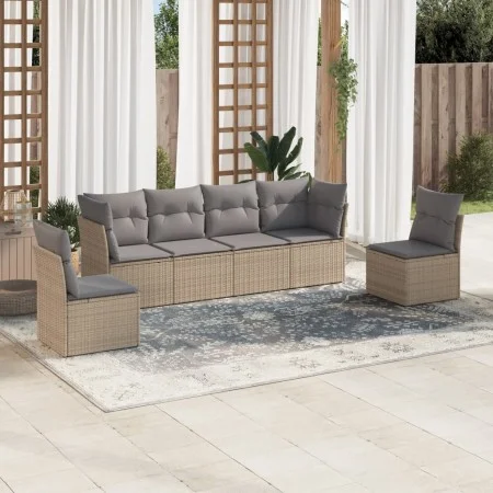 Garden sofa set with cushions 6 pieces beige synthetic rattan by , Garden sets - Ref: Foro24-3249208, Price: 383,61 €, Discou...