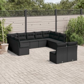 Set de sofás de jardín 11 pzas y cojines ratán sintético negro de , Conjuntos de jardín - Ref: Foro24-3250184, Precio: 626,79...