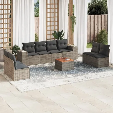 Set de muebles de jardín 9 pzas y cojines ratán sintético gris de , Conjuntos de jardín - Ref: Foro24-3225409, Precio: 515,38...