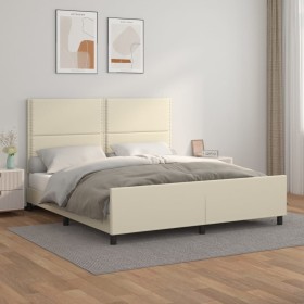 Estructura de cama con cabecero cuero sintético crema 160x200cm