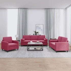 Red velvet 3-piece sofa set with cushions by , Sofas - Ref: Foro24-3201958, Price: 672,95 €, Discount: %