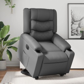 Sillón reclinable elevable eléctrico de cuero sintético gris