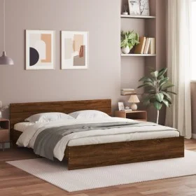 Bed frame with oak brown headboard 180x200 cm by , Beds and slatted bases - Ref: Foro24-3207468, Price: 246,46 €, Discount: %