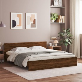 Estructura de cama con cabecero marrón roble 180x200 cm
