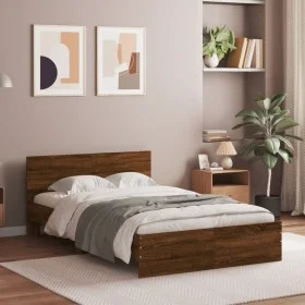 Bed frame with oak brown headboard 120x200 cm by , Beds and slatted bases - Ref: Foro24-3207496, Price: 185,30 €, Discount: %