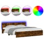 Smoked oak bed frame with headboard and LED lights 200x200cm by , Beds and slatted bases - Ref: Foro24-3207585, Price: 188,93...