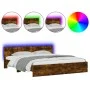 Smoked oak bed frame with headboard and LED lights 200x200cm by , Beds and slatted bases - Ref: Foro24-3207585, Price: 186,16...