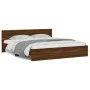Oak brown headboard bed frame and LED lights 200x200 cm by , Beds and slatted bases - Ref: Foro24-3207587, Price: 216,29 €, D...