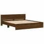 Oak brown headboard bed frame and LED lights 200x200 cm by , Beds and slatted bases - Ref: Foro24-3207587, Price: 216,29 €, D...