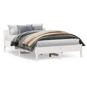 Bed frame with white pine wood headboard 120x200 cm by , Beds and slatted bases - Ref: Foro24-842599, Price: 128,59 €, Discou...