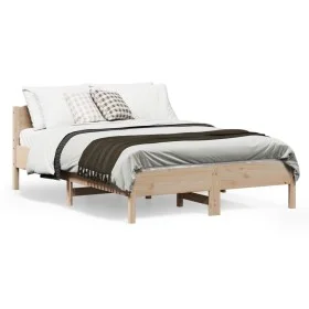 Bed frame with solid pine wood headboard 140x190 cm by , Beds and slatted bases - Ref: Foro24-842602, Price: 150,27 €, Discou...
