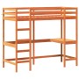 Loft bed with solid pine wood desk in brown 80x200 cm by , Beds and slatted bases - Ref: Foro24-842857, Price: 210,66 €, Disc...