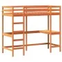 Loft bed with solid pine wood desk in brown 80x200 cm by , Beds and slatted bases - Ref: Foro24-842857, Price: 208,68 €, Disc...