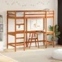 Loft bed with solid pine wood desk in brown 80x200 cm by , Beds and slatted bases - Ref: Foro24-842857, Price: 208,68 €, Disc...