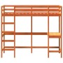 Loft bed with solid pine wood desk in brown 80x200 cm by , Beds and slatted bases - Ref: Foro24-842857, Price: 210,66 €, Disc...