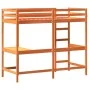 Loft bed with solid pine wood desk in brown 80x200 cm by , Beds and slatted bases - Ref: Foro24-842857, Price: 208,68 €, Disc...