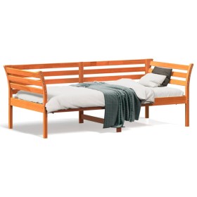 Sofá cama de madera maciza de pino marrón cera 90x190 cm
