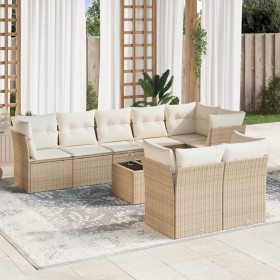 Set de sofás de jardín 9 pzas con cojines ratán sintético beige