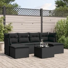 7-teiliges Garten-Essset und schwarze Kissen aus synthetischem Rattan von , Gartensets - Ref: Foro24-3218015, Preis: 388,64 €...