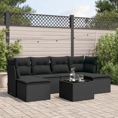 Set de comedor de jardín 7 pzas y cojines ratán sintético negro de , Conjuntos de jardín - Ref: Foro24-3218015, Precio: 390,3...