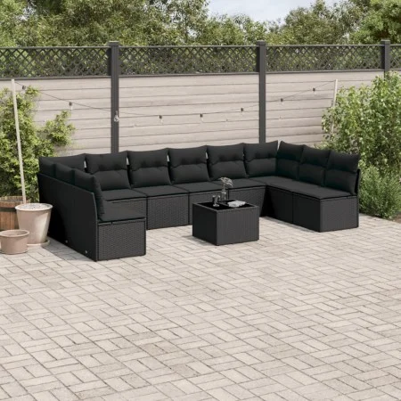Set de sofás de jardín 11 pzas y cojines ratán sintético negro de , Conjuntos de jardín - Ref: Foro24-3218095, Precio: 645,79...