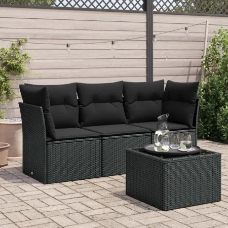 4-piece garden sofa set with black synthetic rattan cushions by , Garden sets - Ref: Foro24-3217215, Price: 253,94 €, Discoun...