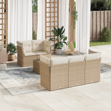 Garden sofa set with cushions 6 pieces beige synthetic rattan by , Garden sets - Ref: Foro24-3217248, Price: 418,54 €, Discou...